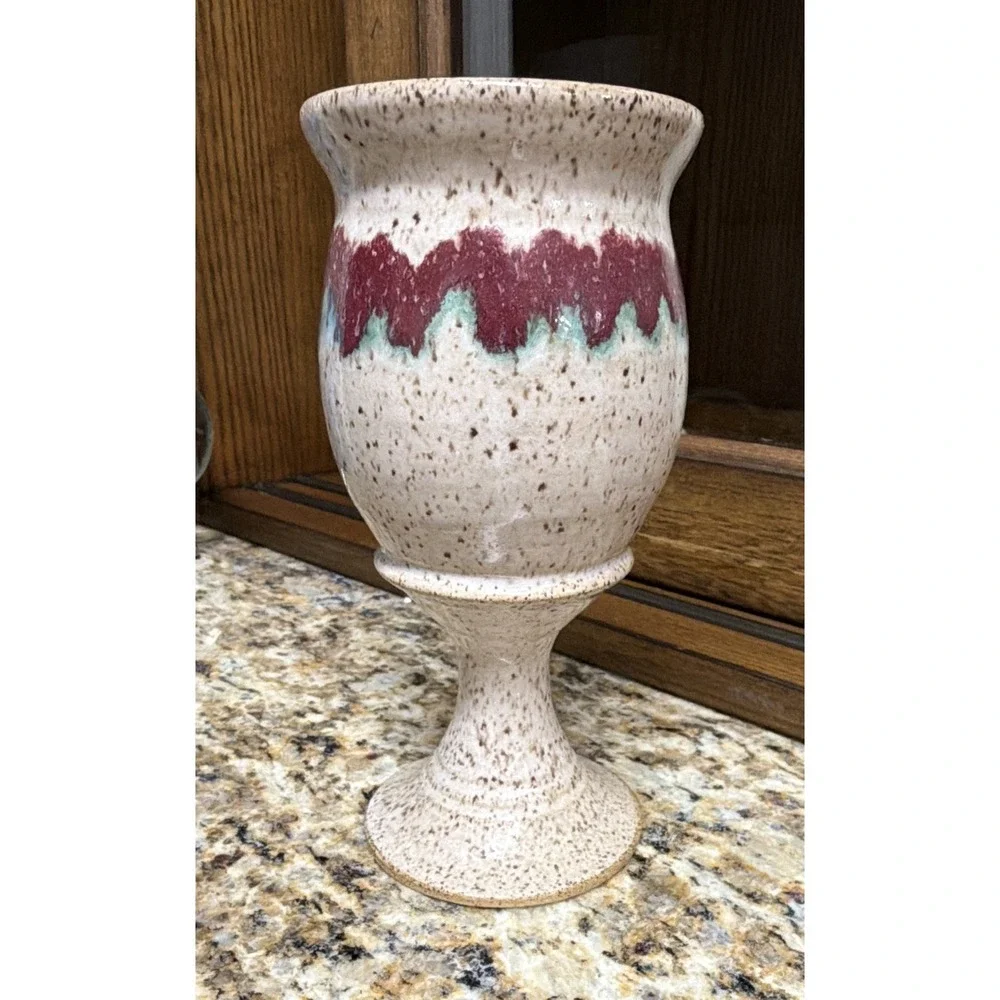 Signed JS Pottery North Carolina Stoneware Wine Goblet / Chalice